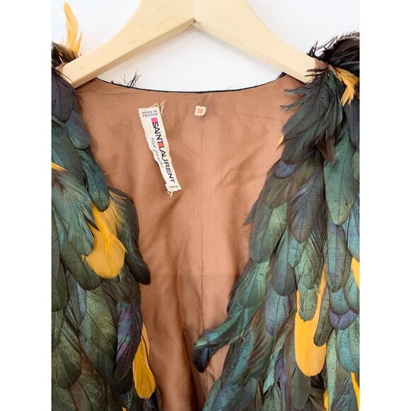 Vintage Yves Saint Laurent Rive Gauche Gold Leather & Feather Jacket - Picture 3 of 10
